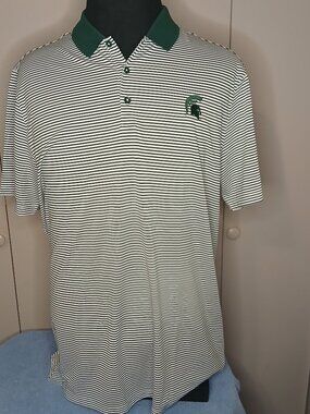 Nike Golf Men's XL Dri-Fit Green Striped Polo Shirt (1049C4)